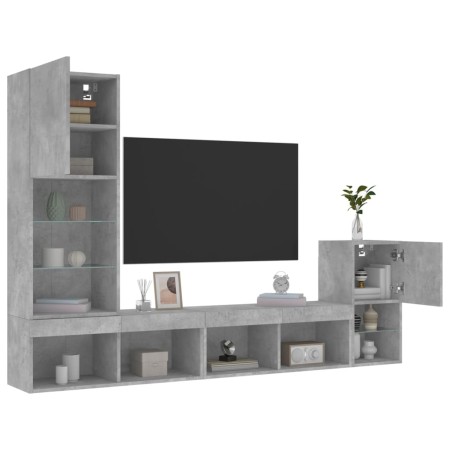 vidaXL 4-tlg. Wohnwand mit LED-Beleuchtung Betongrau Holzwerkstoff
