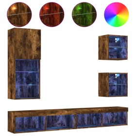 vidaXL 5-tlg. Wohnwand mit LED-Beleuchtung Räuchereiche Holzwerkstoff