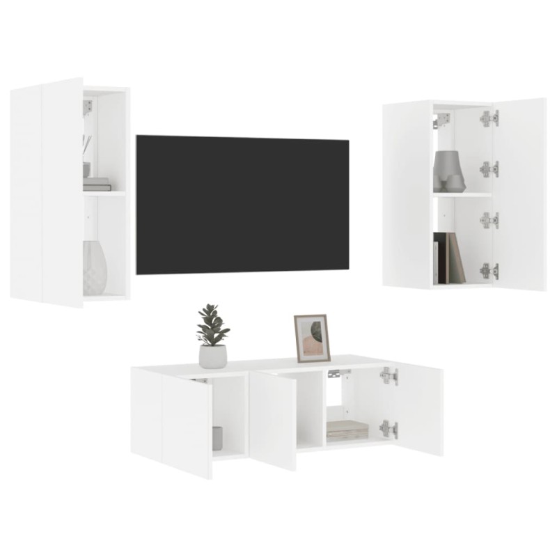 vidaXL 4-tlg. Wohnwand mit LED-Beleuchtung Weiß Holzwerkstoff vidaXL 4-tlg. Wohnwand mit LED-Beleuchtung Weiß Holzwerkstoff