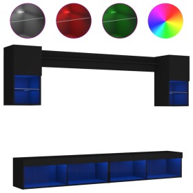 vidaXL 6-tlg. Wohnwand mit LED-Beleuchtung Schwarz Holzwerkstoff
