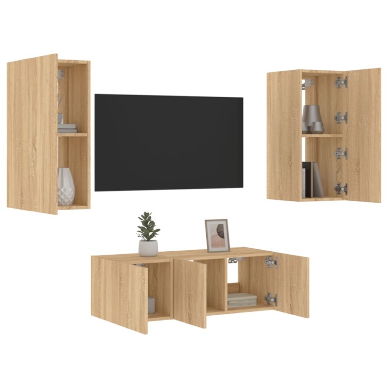 vidaXL 4-tlg. Wohnwand mit LED-Beleuchtung Sonoma-Eiche Holzwerkstoff vidaXL 4-tlg. Wohnwand mit LED-Beleuchtung Sonoma-Eiche Holzwerkstoff