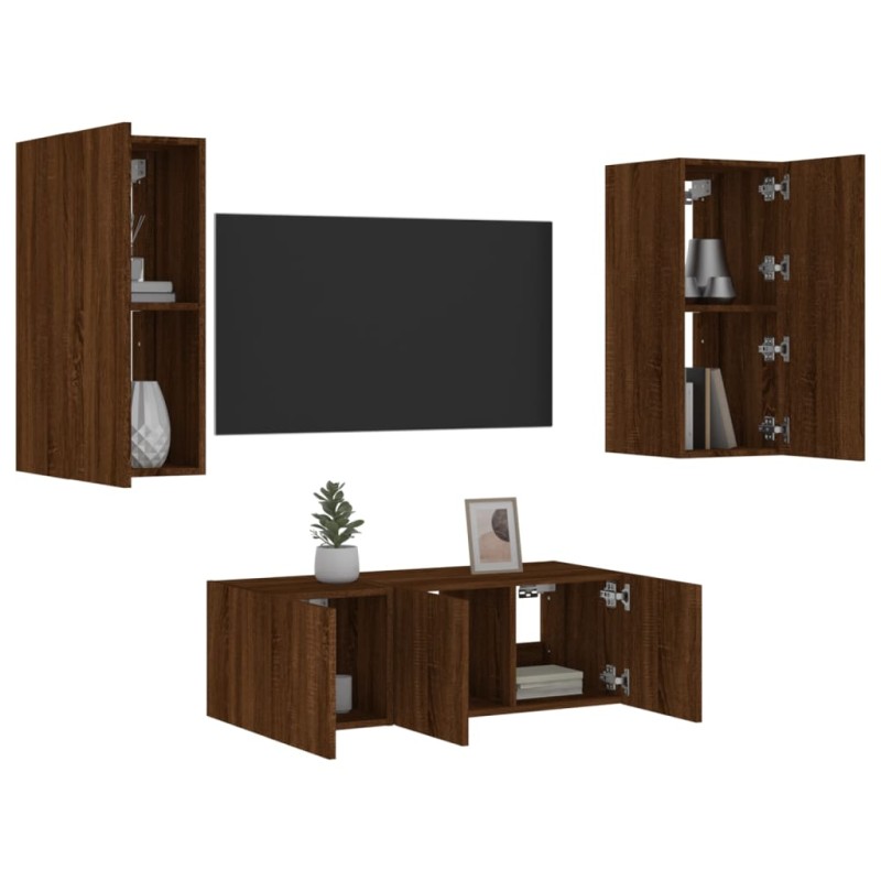vidaXL 4-tlg. Wohnwand mit LED-Beleuchtung Braun Eiche Holzwerkstoff vidaXL 4-tlg. Wohnwand mit LED-Beleuchtung Braun Eiche Holzwerkstoff