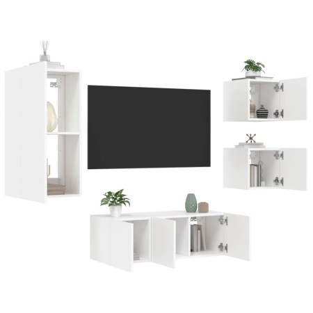 vidaXL 5-tlg. Wohnwand mit LED-Beleuchtung Weiß Holzwerkstoff