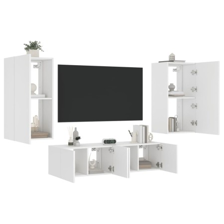 vidaXL 4-tlg. Wohnwand mit LED-Beleuchtung Weiß Holzwerkstoff
