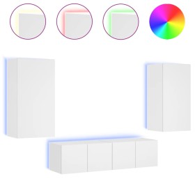 vidaXL 4-tlg. Wohnwand mit LED-Beleuchtung Weiß Holzwerkstoff