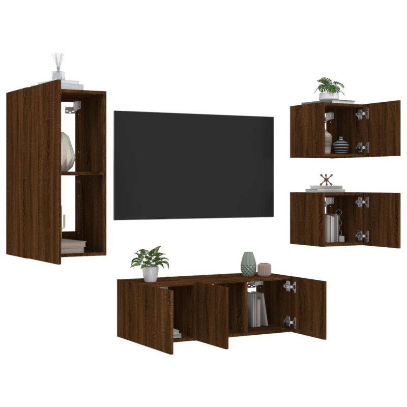 vidaXL 5-tlg. Wohnwand mit LED-Beleuchtung Braun Eichen-Optik vidaXL 5-tlg. Wohnwand mit LED-Beleuchtung Braun Eichen-Optik