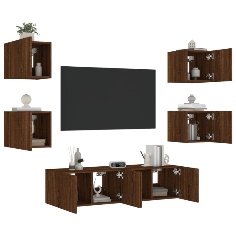 vidaXL 6-tlg. Wohnwand mit LED-Beleuchtung Braun Eichen-Optik vidaXL 6-tlg. Wohnwand mit LED-Beleuchtung Braun Eichen-Optik