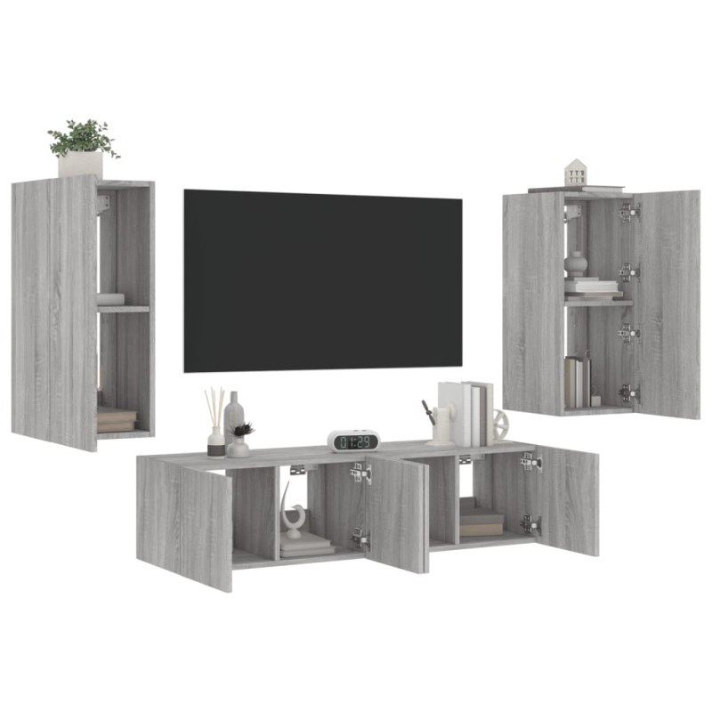 vidaXL 4-tlg. Wohnwand mit LED-Beleuchtung Grau Sonoma Holzwerkstoff vidaXL 4-tlg. Wohnwand mit LED-Beleuchtung Grau Sonoma Holzwerkstoff