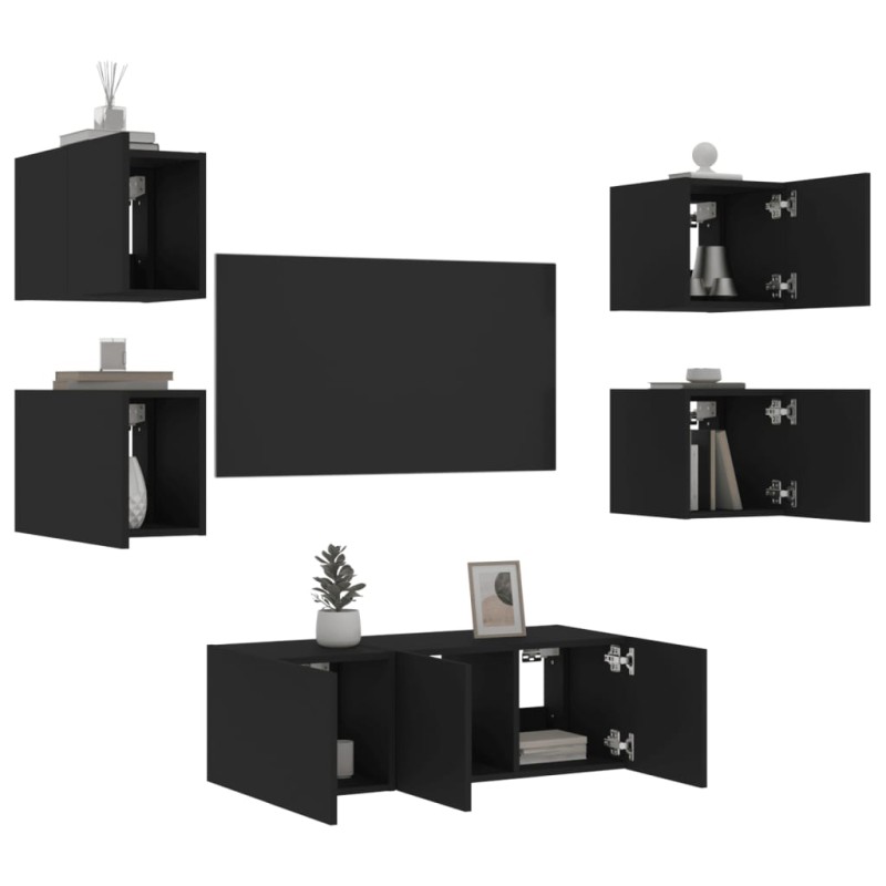 vidaXL 6-tlg. Wohnwand mit LED-Beleuchtung Schwarz Holzwerkstoff vidaXL 6-tlg. Wohnwand mit LED-Beleuchtung Schwarz Holzwerkstoff