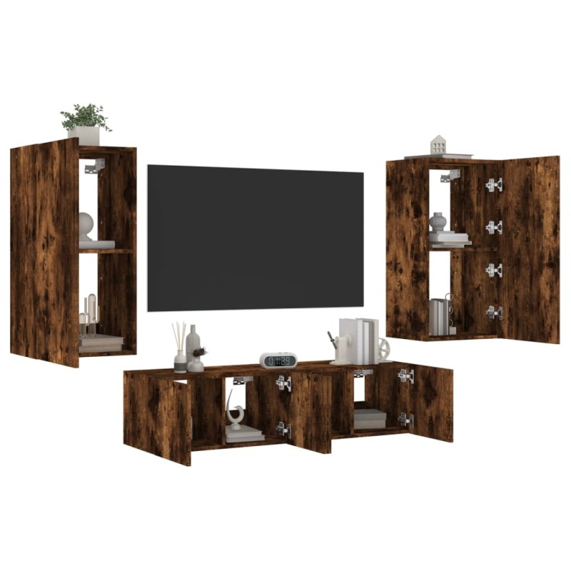 vidaXL 4-tlg. Wohnwand mit LED-Beleuchtung Räuchereiche Holzwerkstoff vidaXL 4-tlg. Wohnwand mit LED-Beleuchtung Räuchereiche Holzwerkstoff