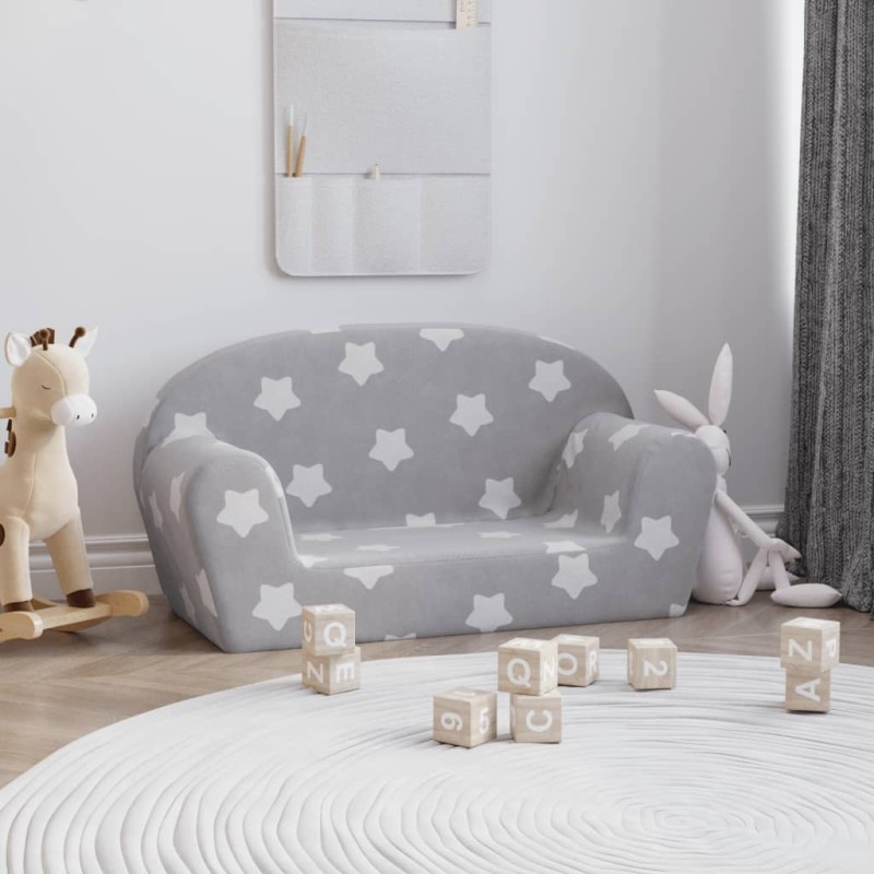 vidaXL Kindersofa 2-Sitzer Hellgrau mit Sternen Weich Plüsch vidaXL Kindersofa 2-Sitzer Hellgrau mit Sternen Weich Plüsch