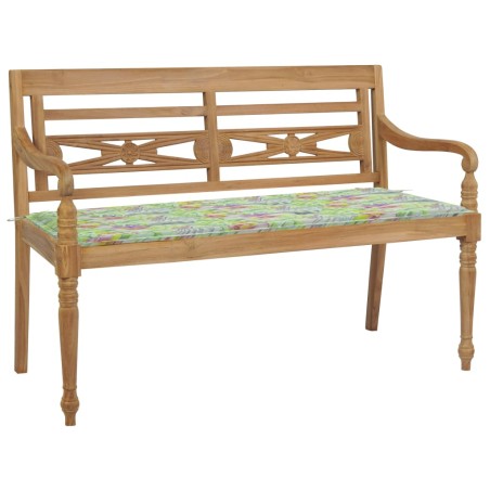 Batavia-Gartenbank mit Blattmuster Kissen 120cm Teak Massivholz