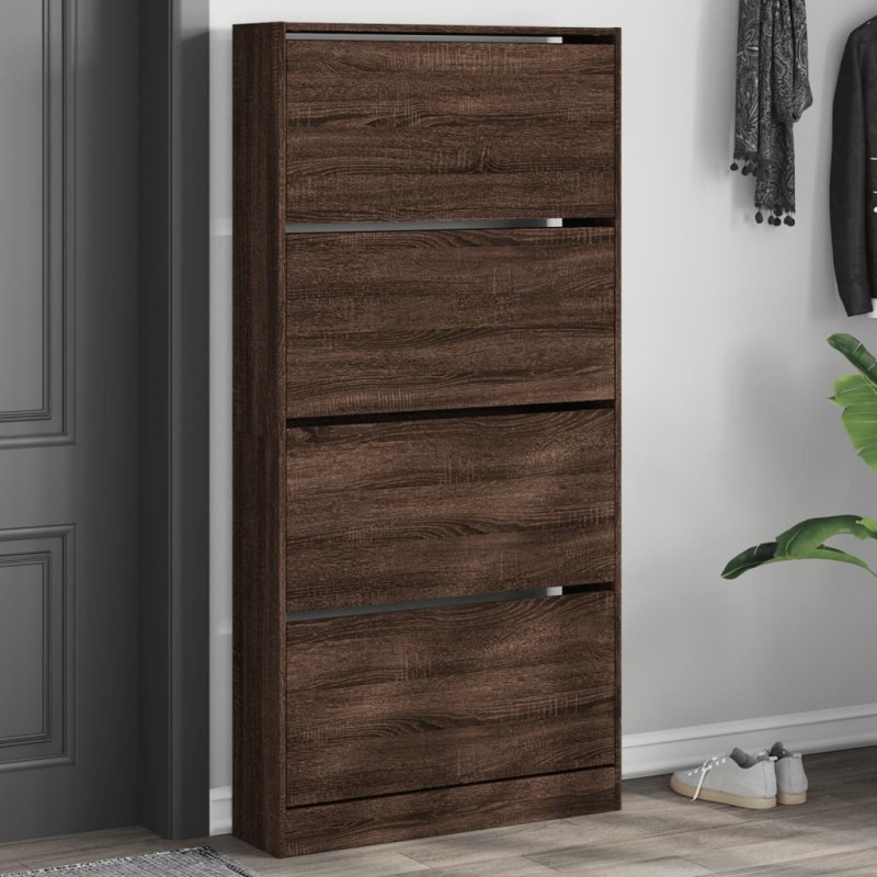 vidaXL Schuhschrank mit 4 Klappen Braun Eiche-Optik 80x21x163,5 cm vidaXL Schuhschrank mit 4 Klappen Braun Eiche-Optik 80x21x163,5 cm