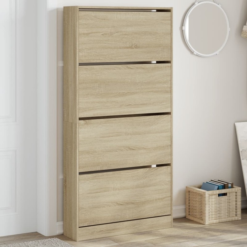 vidaXL Schuhschrank mit 4 Klappen Sonoma-Eiche 80x21x163,5 cm vidaXL Schuhschrank mit 4 Klappen Sonoma-Eiche 80x21x163,5 cm