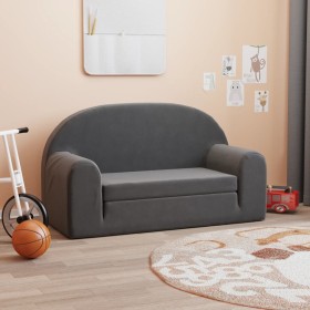 vidaXL Kinder-Schlafsofa 2-Sitzer Anthrazit Weicher Plüsch