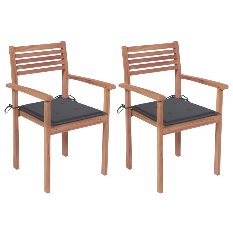 Gartenstühle 2 Stk. mit Anthrazit Kissen Massivholz Teak Gartenstühle 2 Stk. mit Anthrazit Kissen Massivholz Teak