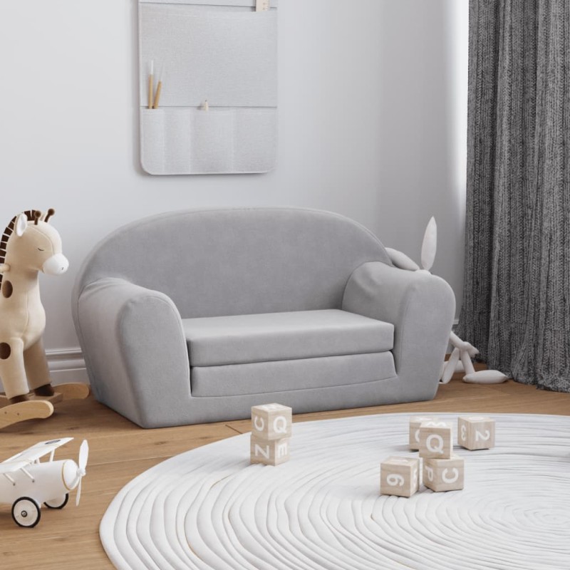 vidaXL Kinder-Schlafsofa 2-Sitzer Hellgrau Weicher Plüsch vidaXL Kinder-Schlafsofa 2-Sitzer Hellgrau Weicher Plüsch