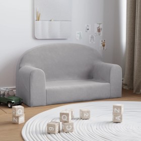vidaXL Kindersofa 2-Sitzer Hellgrau Weich Plüsch