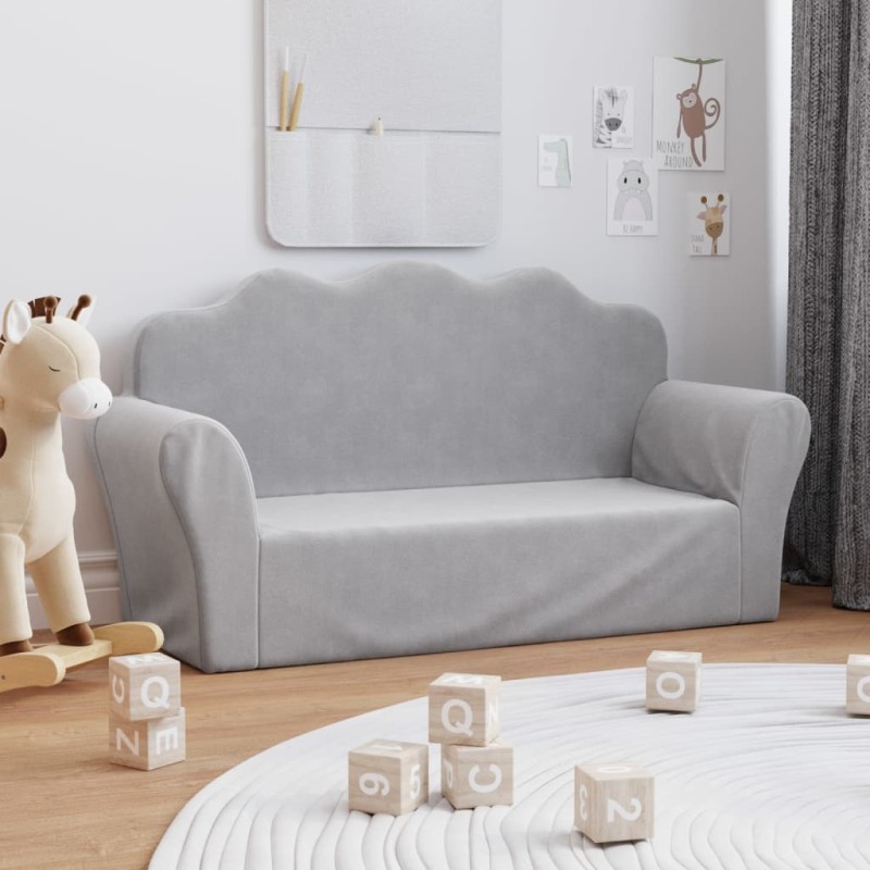 vidaXL Kindersofa 2-Sitzer Hellgrau Weich Plüsch vidaXL Kindersofa 2-Sitzer Hellgrau Weich Plüsch