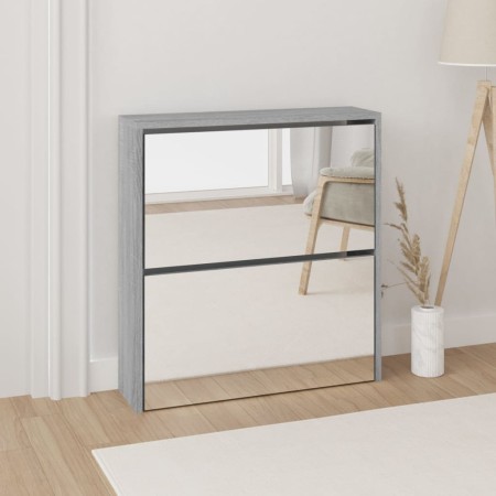 vidaXL Schuhschrank mit Spiegel 2 Fächer Grau Sonoma 63x17x67 cm
