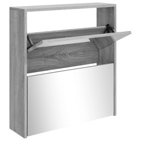 vidaXL Schuhschrank mit Spiegel 2 Fächer Grau Sonoma 63x17x67 cm