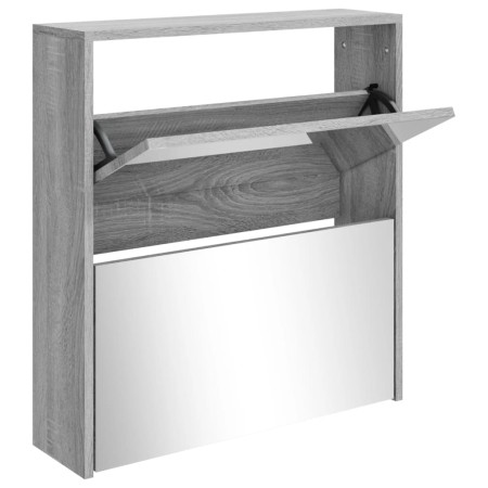 vidaXL Schuhschrank mit Spiegel 2 Fächer Grau Sonoma 63x17x67 cm