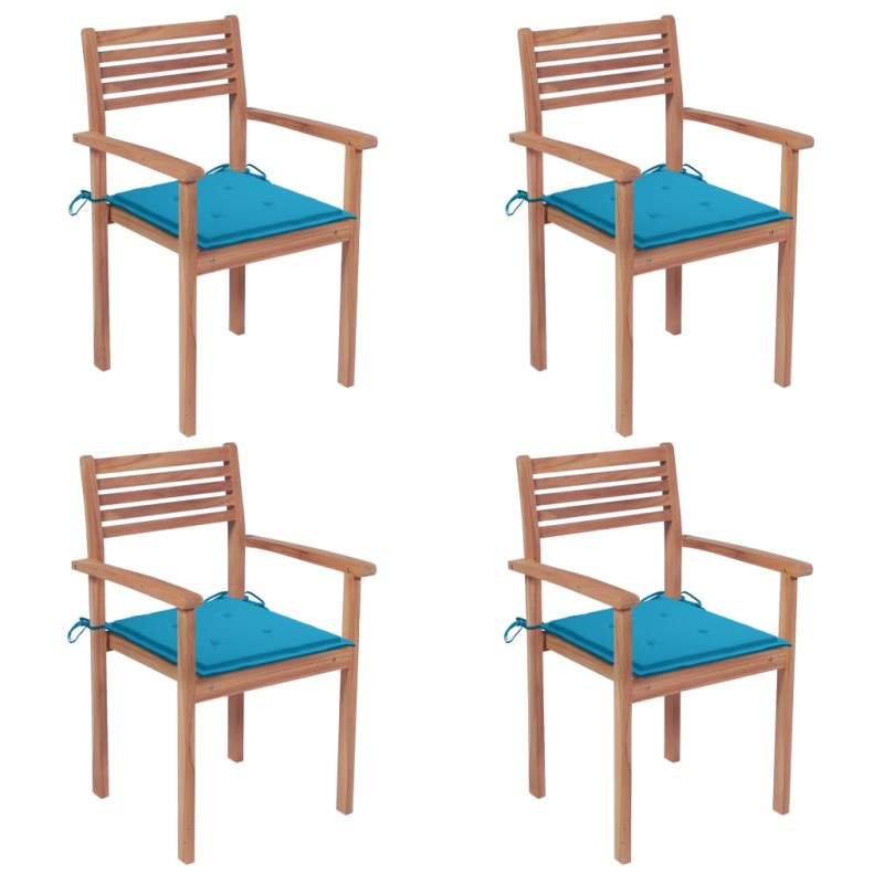 Gartenstühle 4 Stk. mit Blauen Kissen Massivholz Teak Gartenstühle 4 Stk. mit Blauen Kissen Massivholz Teak