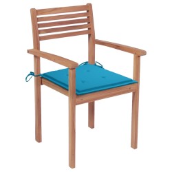 Gartenstühle 4 Stk. mit Blauen Kissen Massivholz Teak