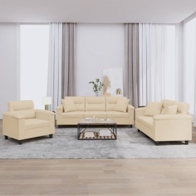 vidaXL 3-tlg. Sofagarnitur mit Kissen Creme Mikrofasergewebe