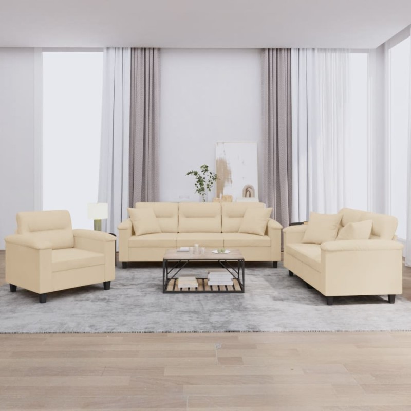 vidaXL 3-tlg. Sofagarnitur mit Kissen Creme Mikrofasergewebe vidaXL 3-tlg. Sofagarnitur mit Kissen Creme Mikrofasergewebe