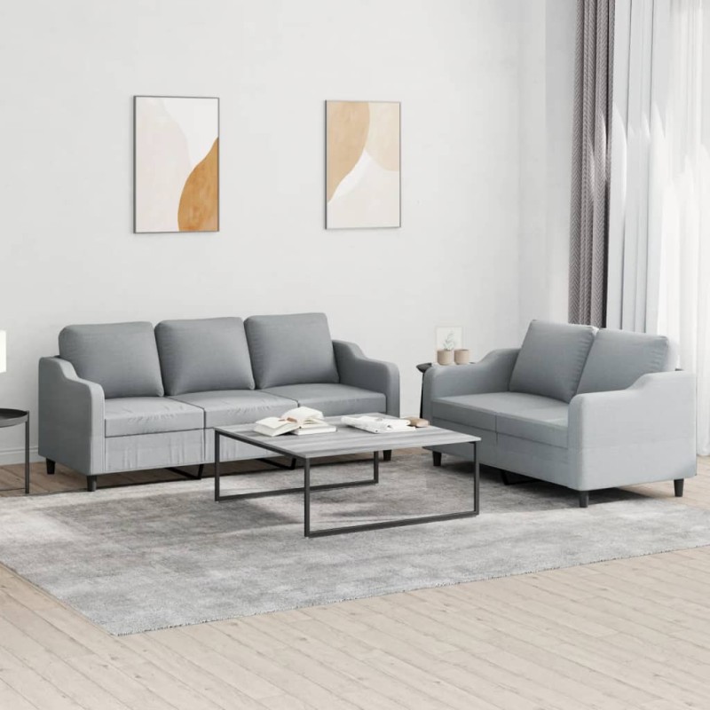 vidaXL 2-tlg. Sofagarnitur mit Kissen Hellgrau Stoff vidaXL 2-tlg. Sofagarnitur mit Kissen Hellgrau Stoff