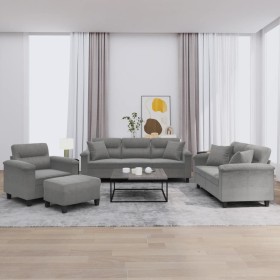 vidaXL 4-tlg. Sofagarnitur mit Kissen Dunkelgrau Mikrofasergewebe