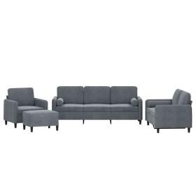 vidaXL 4-tlg. Sofagarnitur mit Kissen Dunkelgrau Samt