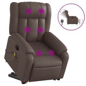 vidaXL Massagesessel mit Aufstehhilfe Elektrisch Braun Kunstleder