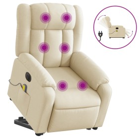 vidaXL Elektrischer Massagesessel mit Aufstehhilfe Creme Stoff