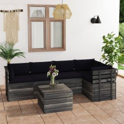 6-tlg. Garten-Sofagarnitur aus Paletten mit Kissen Kiefernholz
