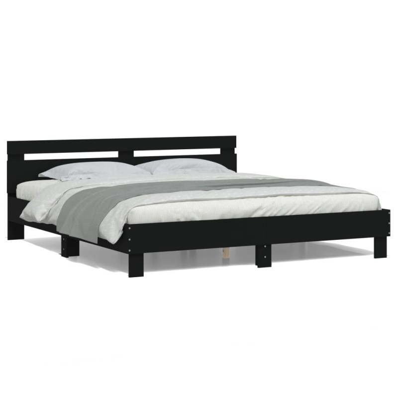 vidaXL Bettgestell mit Kopfteil und LED-Beleuchtung Schwarz 160x200 cm vidaXL Bettgestell mit Kopfteil und LED-Beleuchtung Schwarz 160x200 cm