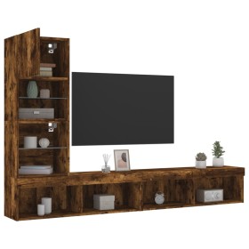 vidaXL 4-tlg. Wohnwand mit LED-Beleuchtung Räuchereiche Holzwerkstoff