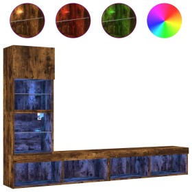 vidaXL 4-tlg. Wohnwand mit LED-Beleuchtung Räuchereiche Holzwerkstoff