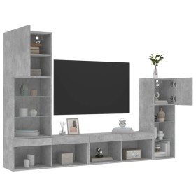 vidaXL 4-tlg. Wohnwand mit LED-Beleuchtung Betongrau Holzwerkstoff