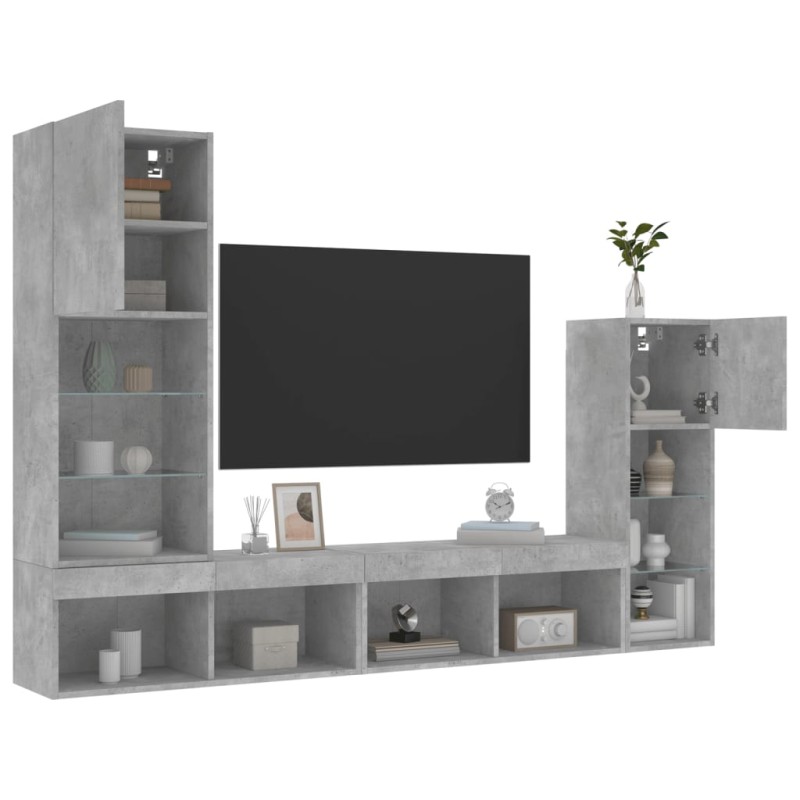 vidaXL 4-tlg. Wohnwand mit LED-Beleuchtung Betongrau Holzwerkstoff vidaXL 4-tlg. Wohnwand mit LED-Beleuchtung Betongrau Holzwerkstoff