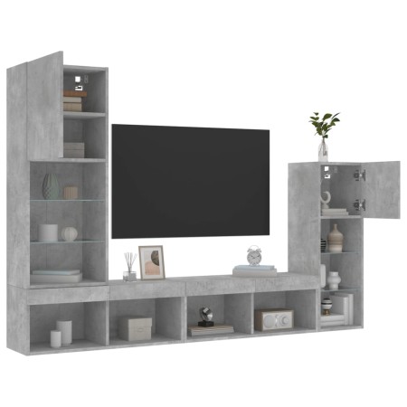 vidaXL 4-tlg. Wohnwand mit LED-Beleuchtung Betongrau Holzwerkstoff