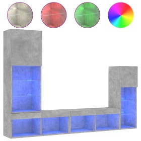 vidaXL 4-tlg. Wohnwand mit LED-Beleuchtung Betongrau Holzwerkstoff