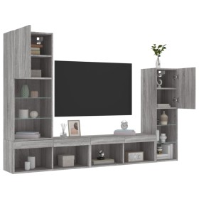 vidaXL 4-tlg. Wohnwand mit LED-Beleuchtung Grau Sonoma Holzwerkstoff