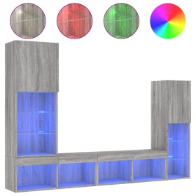 vidaXL 4-tlg. Wohnwand mit LED-Beleuchtung Grau Sonoma Holzwerkstoff