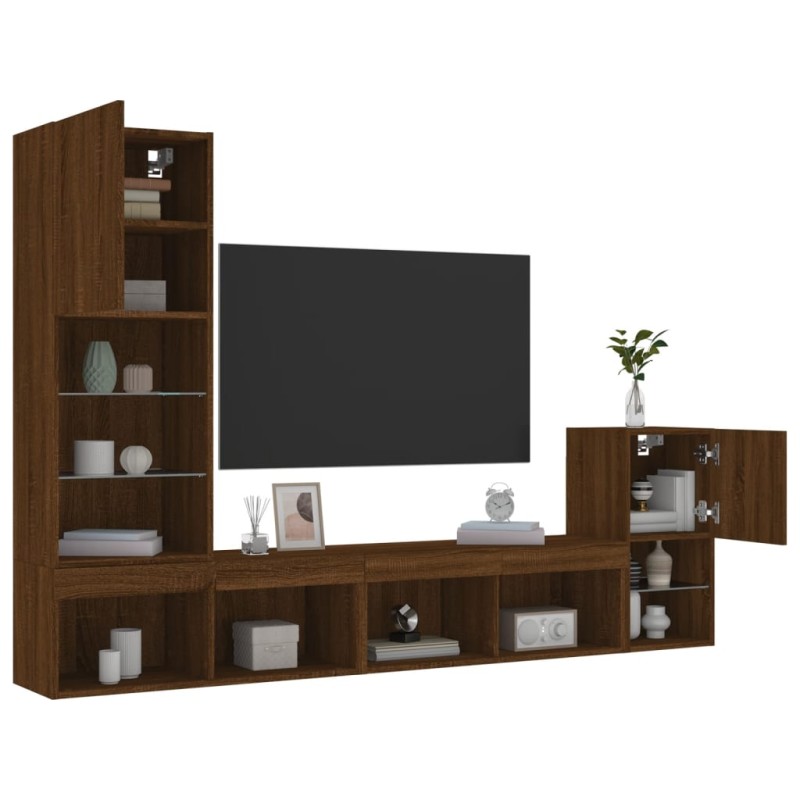 vidaXL 4-tlg. Wohnwand mit LED-Beleuchtung Braun Eiche Holzwerkstoff vidaXL 4-tlg. Wohnwand mit LED-Beleuchtung Braun Eiche Holzwerkstoff