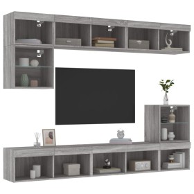 vidaXL 8-tlg. Wohnwand mit LED-Beleuchtung Grau Sonoma Holzwerkstoff