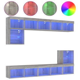 vidaXL 8-tlg. Wohnwand mit LED-Beleuchtung Grau Sonoma Holzwerkstoff