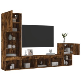 vidaXL 4-tlg. Wohnwand mit LED-Beleuchtung Räuchereiche Holzwerkstoff