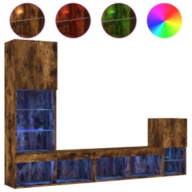 vidaXL 4-tlg. Wohnwand mit LED-Beleuchtung Räuchereiche Holzwerkstoff